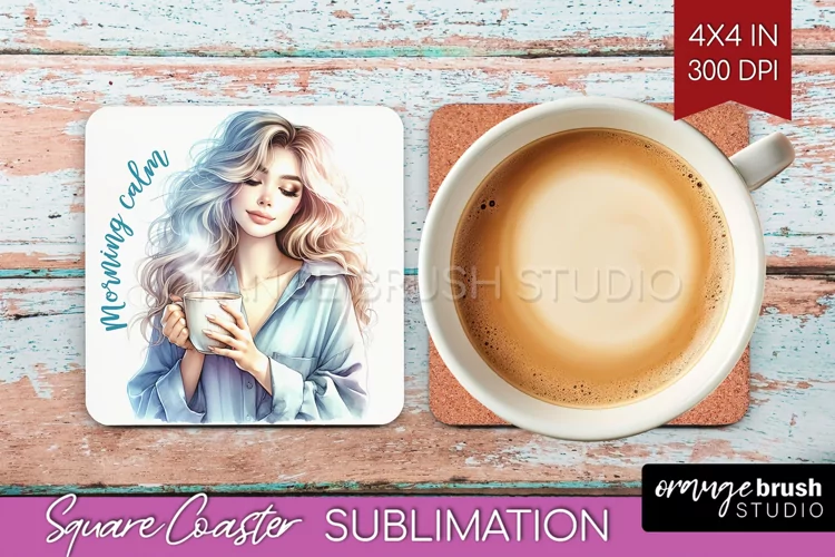 Coffee Girl Square Coaster - Coffee Lover Coaster PNG