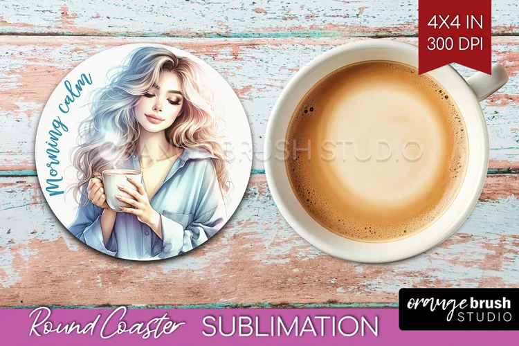 Coffee Girl Round Coaster - Coffee Lover Coaster PNG