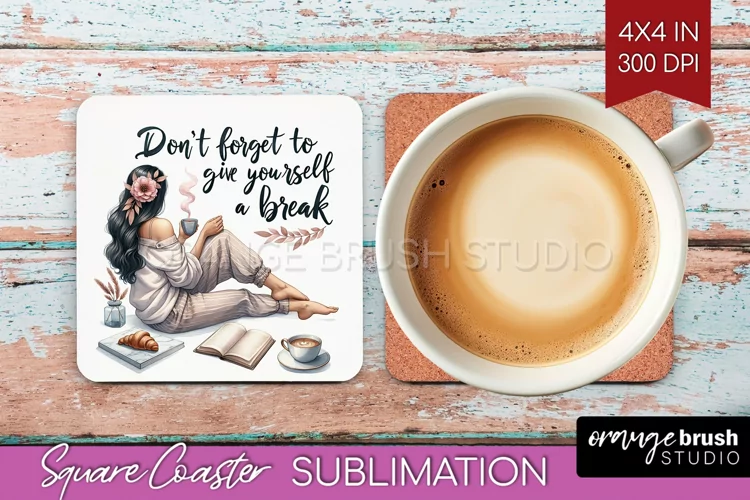 Coffee Girl Square Coaster - Coffee Lover Coaster PNG