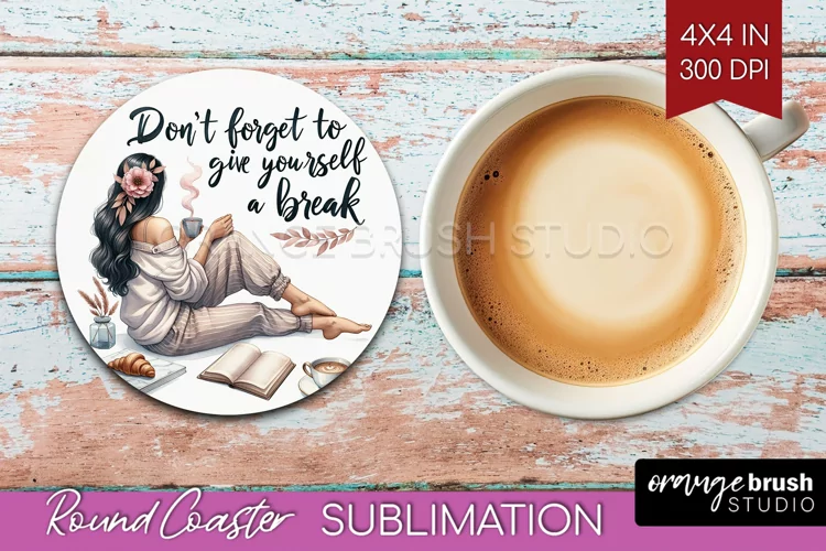 Coffee Girl Round Coaster - Coffee Lover Coaster PNG
