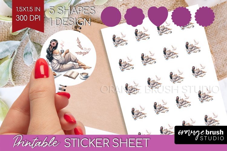 Coffee Girl Round Sticker - Coffee Lover Printable Sticker example image 1