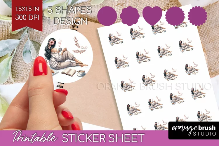 Coffee Girl Round Sticker - Coffee Lover Printable Sticker