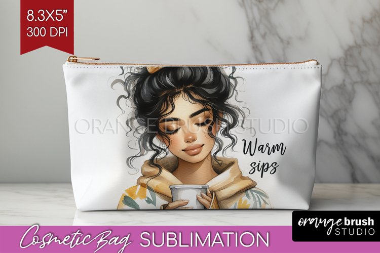 Coffee Girl Cosmetic Bag - Coffee Lover Makeup Bag PNG example image 1