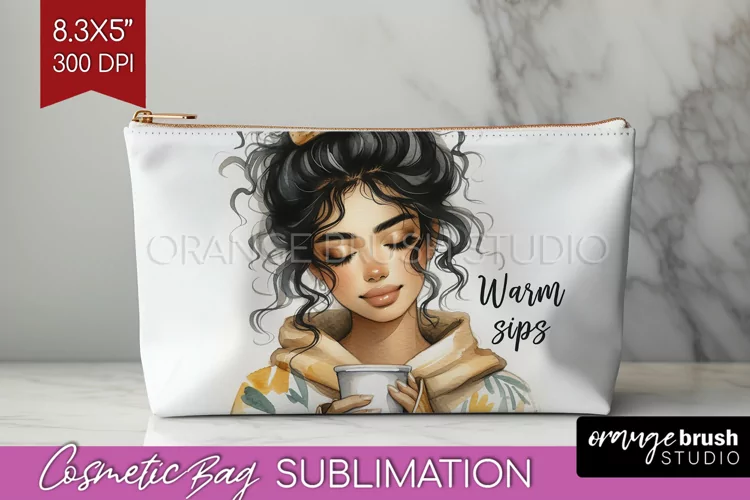 Coffee Girl Cosmetic Bag - Coffee Lover Makeup Bag PNG