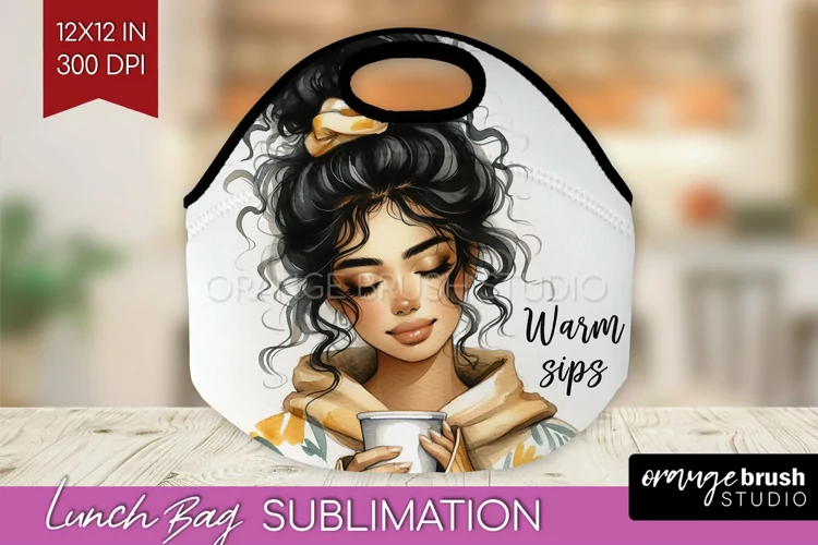 Coffee Girl Lunch Bag - Coffee Lover Lunch Bug PNG