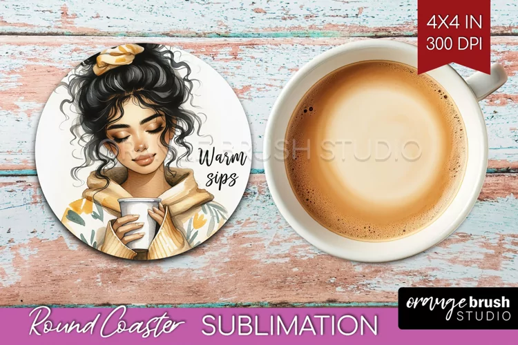 Coffee Girl Round Coaster - Coffee Lover Coaster PNG