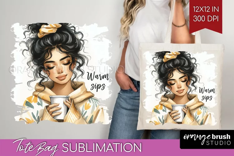 Coffee Girl Tote Bag - Coffee Lover Tote Bag PNG Sublimation