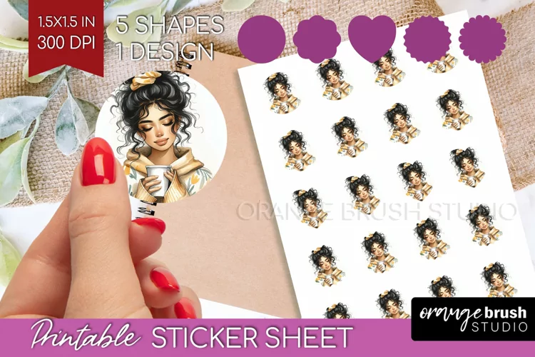 Coffee Girl Round Sticker - Coffee Lover Printable Sticker