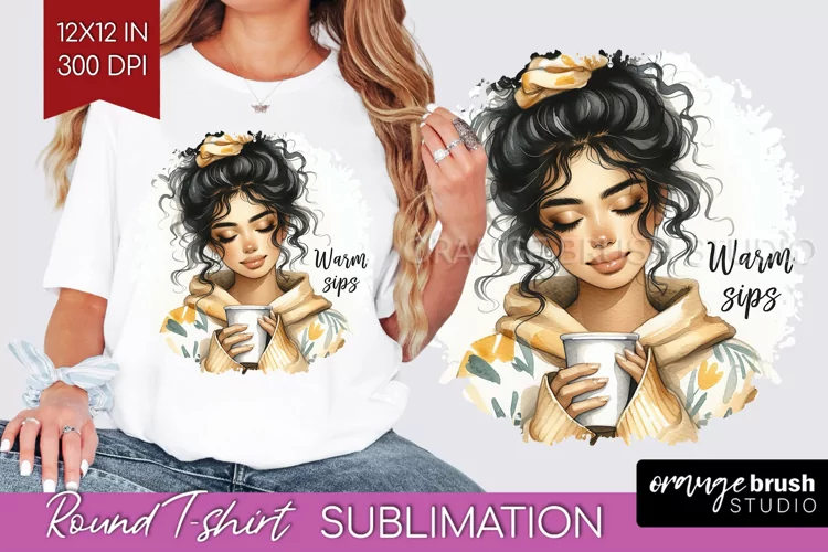 Coffee Girl Round Tshirt Background - Coffee Lover PNG