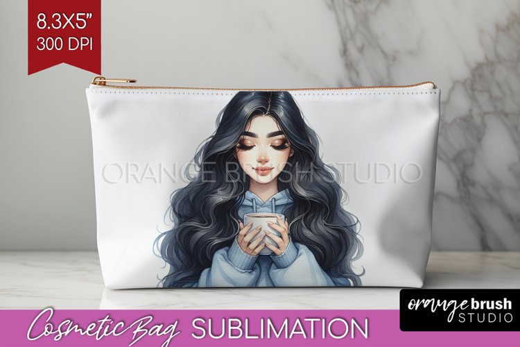 Coffee Girl Cosmetic Bag - Coffee Lover Makeup Bag PNG example image 1
