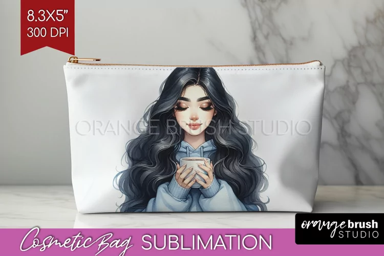 Coffee Girl Cosmetic Bag - Coffee Lover Makeup Bag PNG