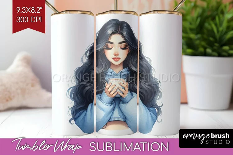 Coffee Girl Tumbler Wrap - Coffee Lover Tumbler PNG