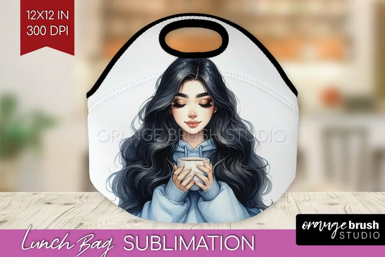 Coffee Girl Lunch Bag - Coffee Lover Lunch Bug PNG