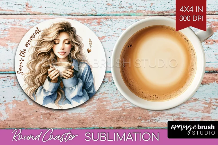 Coffee Girl Round Coaster - Coffee Lover Coaster PNG
