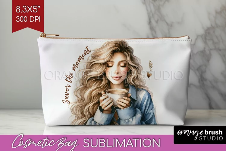 Coffee Girl Cosmetic Bag - Coffee Lover Makeup Bag PNG