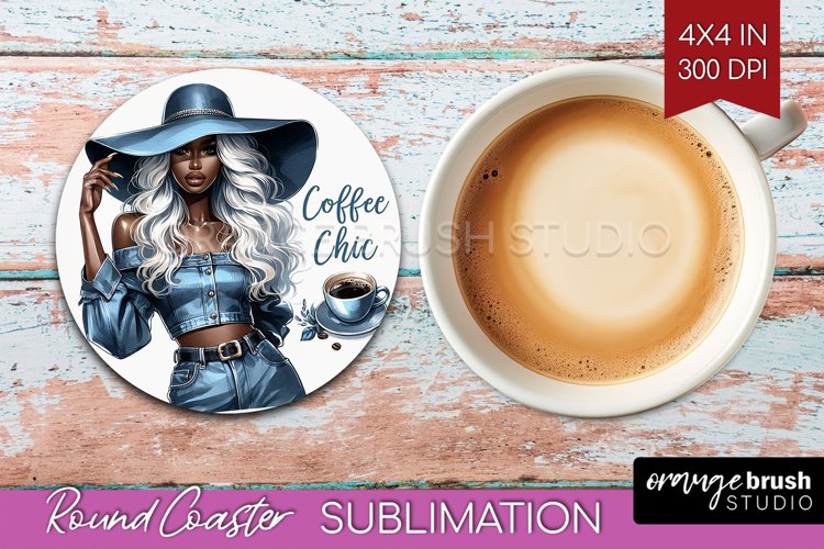 Coffee Girl Round Coaster - Coffee Lover Coaster PNG example image 1