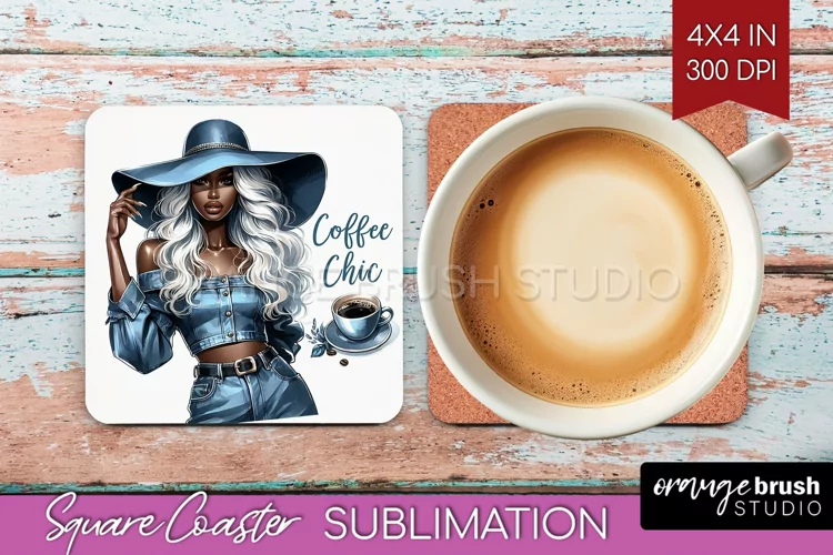 Coffee Girl Square Coaster - Coffee Lover Coaster PNG