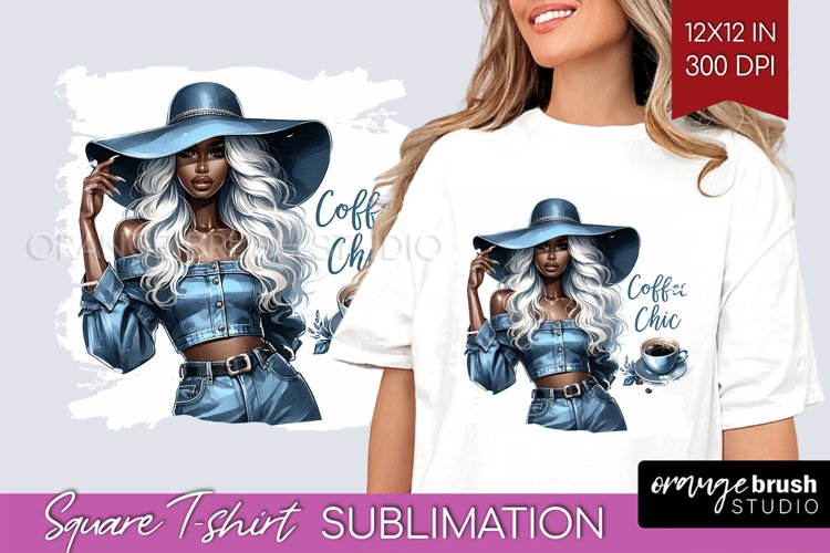 Coffee Girl Square Tshirt Background - Coffee Lover PNG example image 1