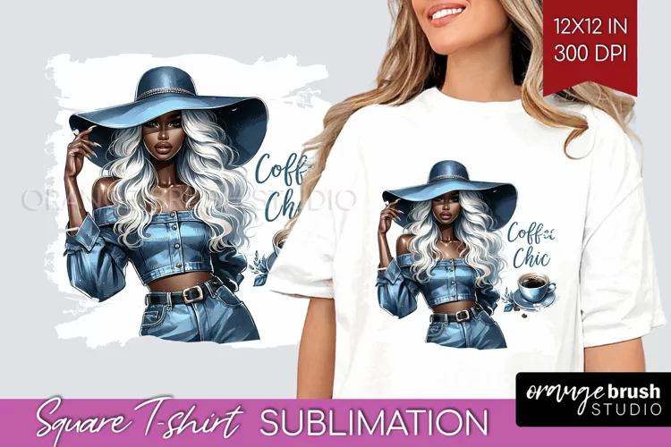 Coffee Girl Square Tshirt Background - Coffee Lover PNG