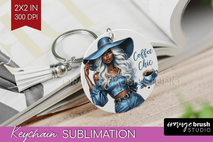 Coffee Girl Keychain PNG - Coffee Lover Keychain Sublimation