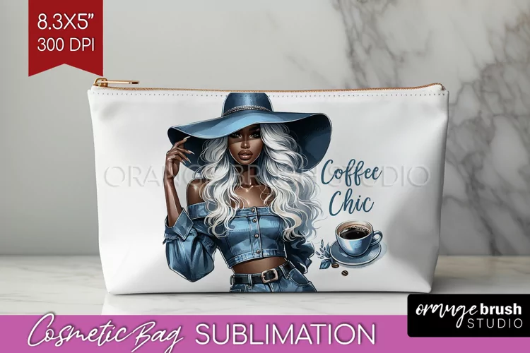 Coffee Girl Cosmetic Bag - Coffee Lover Makeup Bag PNG