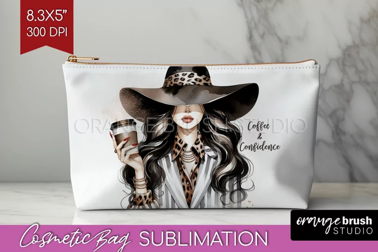 Coffee Girl Cosmetic Bag - Coffee Lover Makeup Bag PNG