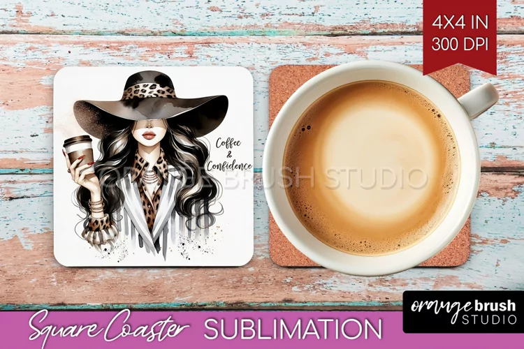 Coffee Girl Square Coaster - Coffee Lover Coaster PNG
