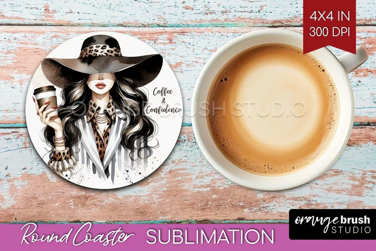Coffee Girl Round Coaster - Coffee Lover Coaster PNG