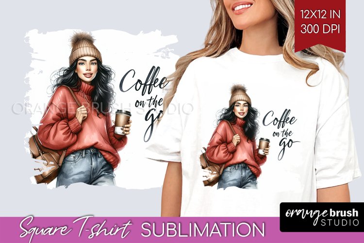 Coffee Girl Square Tshirt Background - Coffee Lover PNG example image 1