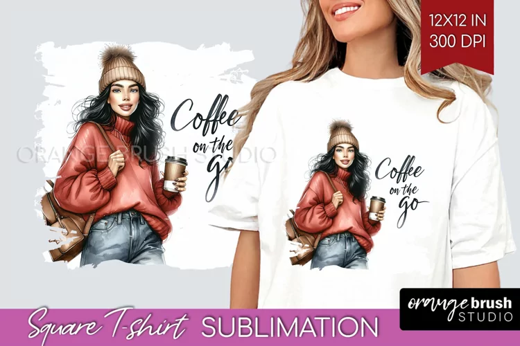 Coffee Girl Square Tshirt Background - Coffee Lover PNG