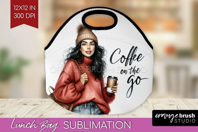 Coffee Girl Lunch Bag - Coffee Lover Lunch Bug PNG