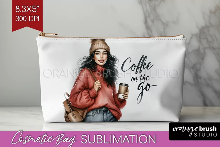Coffee Girl Cosmetic Bag - Coffee Lover Makeup Bag PNG