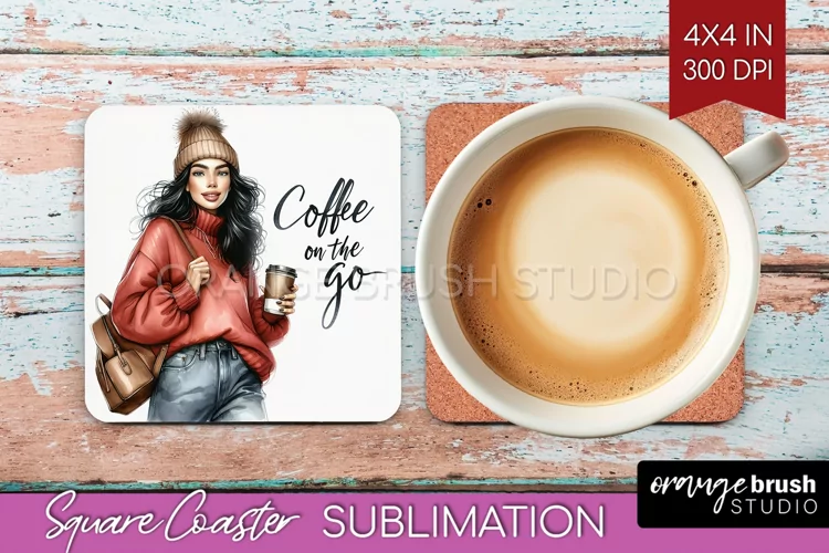 Coffee Girl Square Coaster - Coffee Lover Coaster PNG
