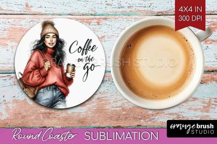 Coffee Girl Round Coaster - Coffee Lover Coaster PNG