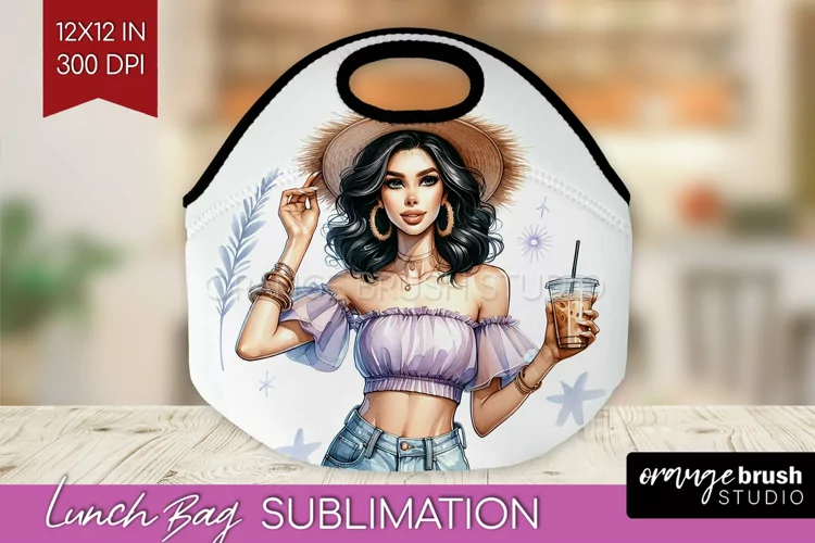 Coffee Girl Lunch Bag - Coffee Lover Lunch Bug PNG