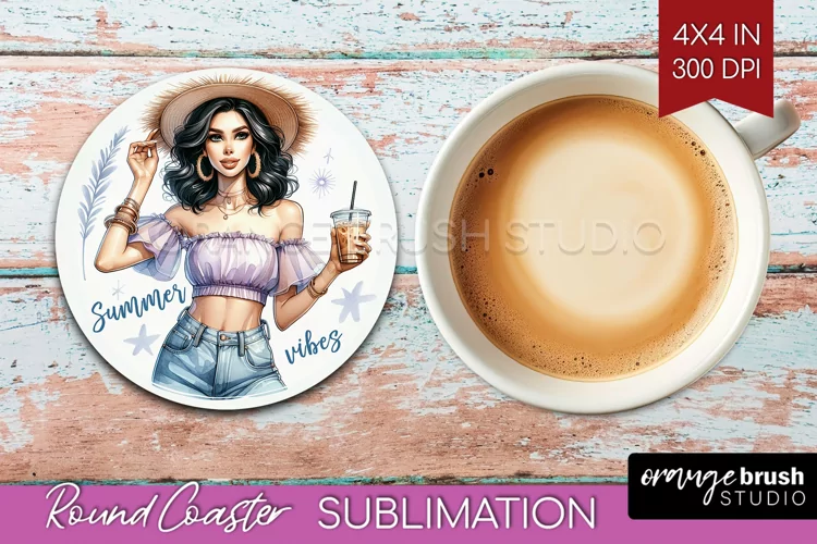 Coffee Girl Round Coaster - Coffee Lover Coaster PNG