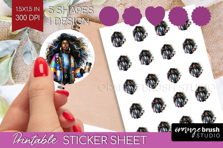 Coffee Girl Round Sticker - Coffee Lover Printable Sticker example image 1