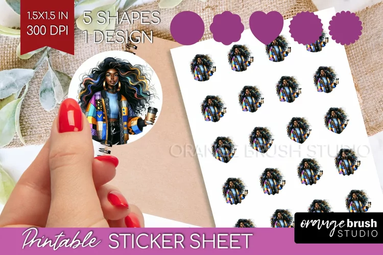 Coffee Girl Round Sticker - Coffee Lover Printable Sticker