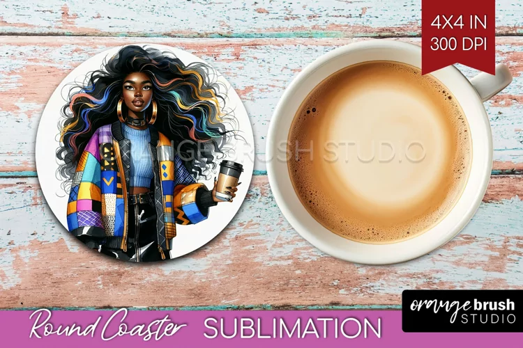 Coffee Girl Round Coaster - Coffee Lover Coaster PNG