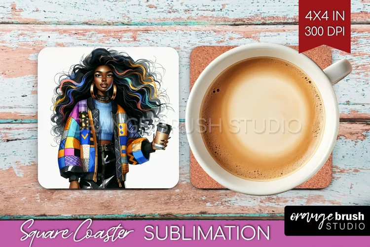 Coffee Girl Square Coaster - Coffee Lover Coaster PNG