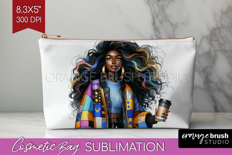 Coffee Girl Cosmetic Bag - Coffee Lover Makeup Bag PNG example image 1