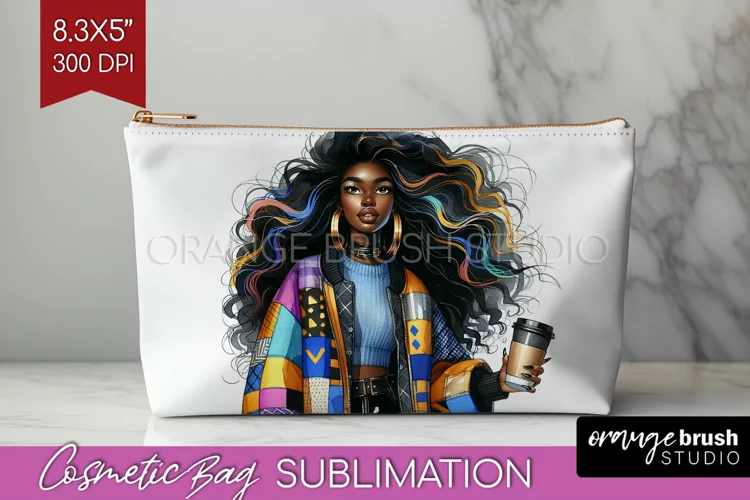 Coffee Girl Cosmetic Bag - Coffee Lover Makeup Bag PNG