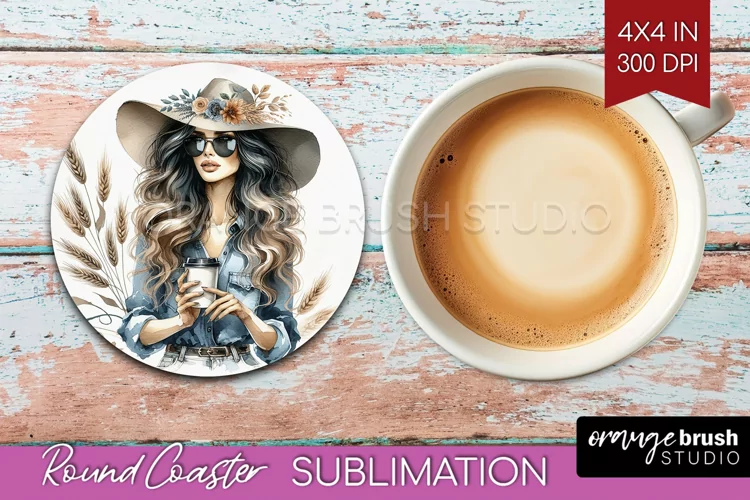 Coffee Girl Round Coaster - Coffee Lover Coaster PNG