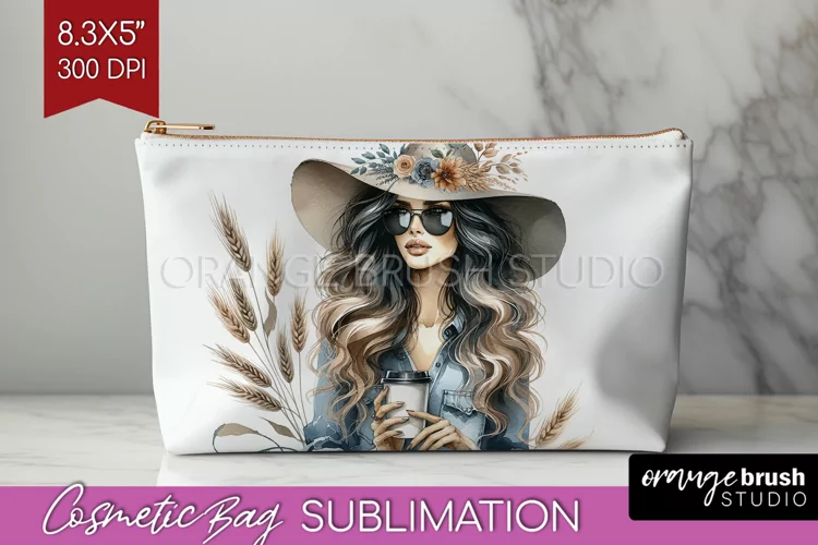 Coffee Girl Cosmetic Bag - Coffee Lover Makeup Bag PNG