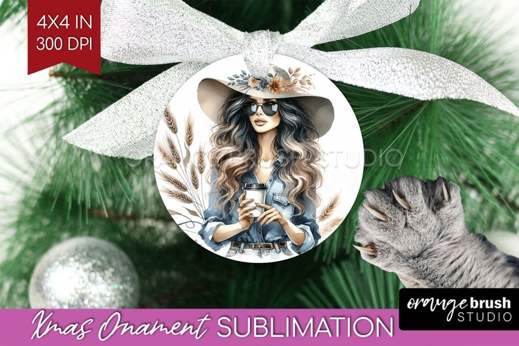Coffee Girl Ornament PNG - Coffee Lover PNG Sublimation