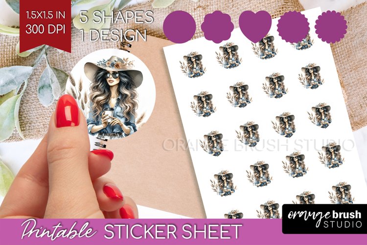 Coffee Girl Round Sticker - Coffee Lover Printable Sticker example image 1