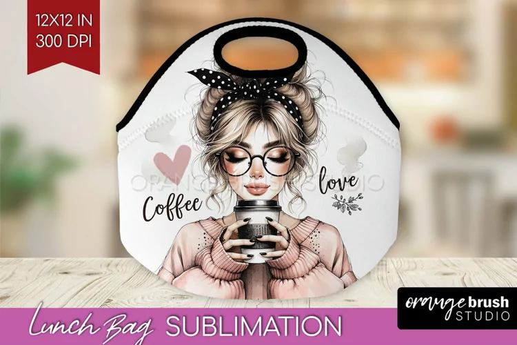 Coffee Girl Lunch Bag - Coffee Lover Lunch Bug PNG