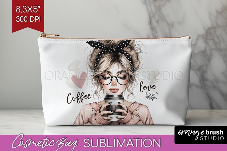 Coffee Girl Cosmetic Bag - Coffee Lover Makeup Bag PNG example image 1