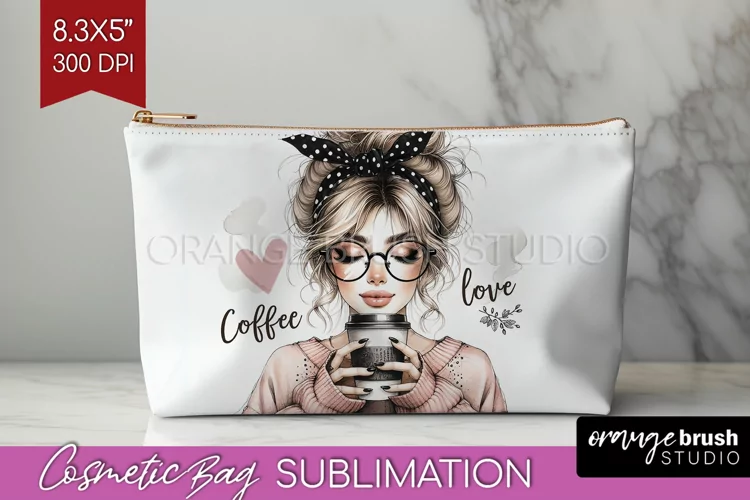 Coffee Girl Cosmetic Bag - Coffee Lover Makeup Bag PNG