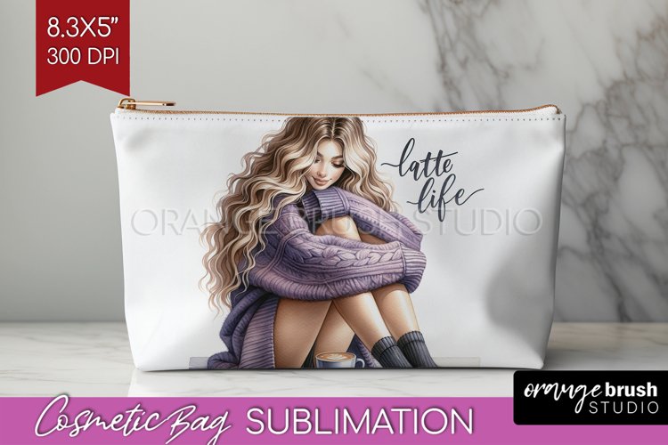 Coffee Girl Cosmetic Bag - Coffee Lover Makeup Bag PNG example image 1